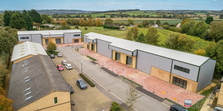Aerial view of light industrial units at Campden Business Park